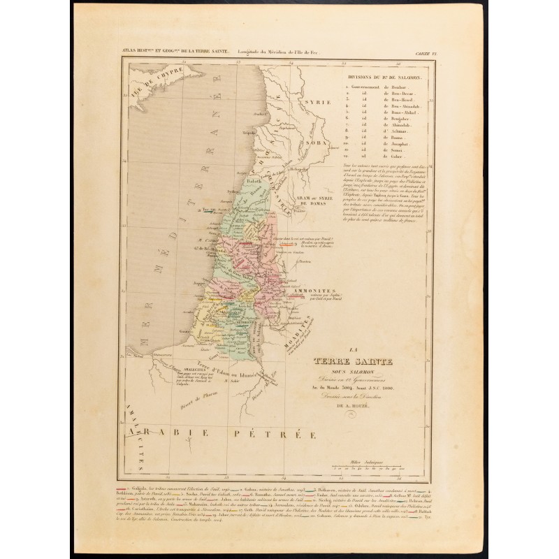 Gravure de 1859 - Carte de la Terre Sainte sous Salomon - 1