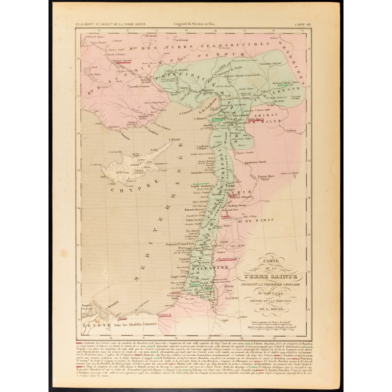Gravure de 1859 - Carte de la Terre Sainte pendant la première croisade - 1