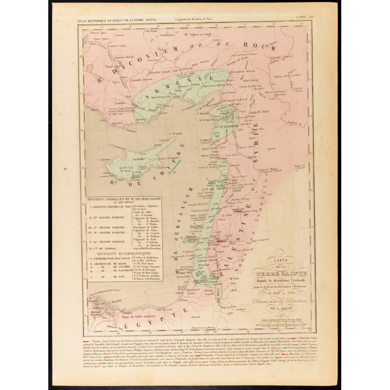 Gravure de 1859 - Carte de la Terre Sainte depuis la deuxième croisade - 1