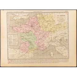 Gravure de 1859 - Carte de la France des mérovingiens. - 1
