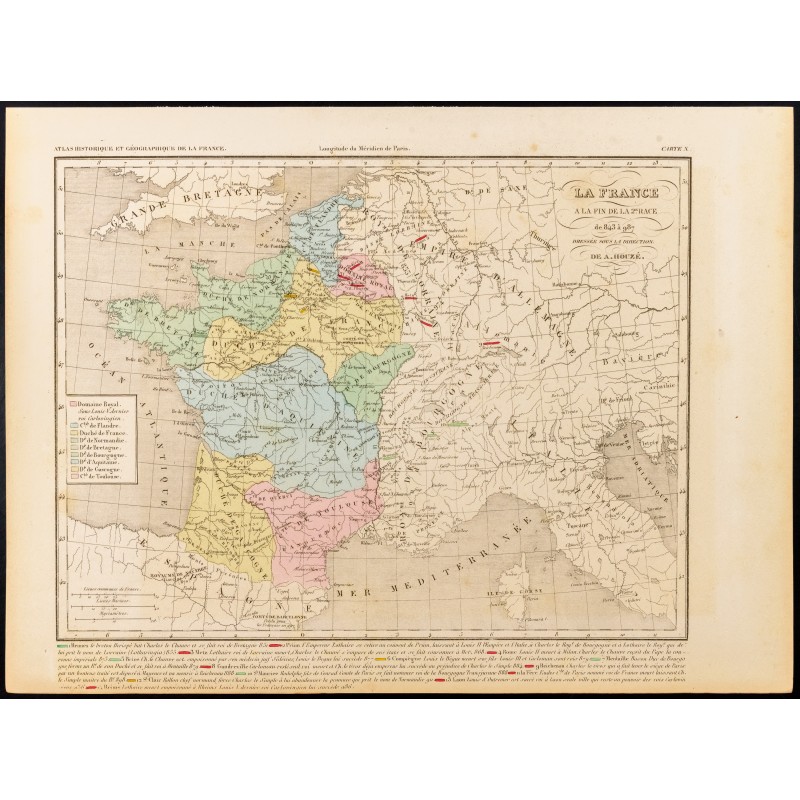 Gravure de 1859 - Carte de France des carolingiens - 1