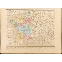 Gravure de 1859 - Carte de France sous Hugues Capet - 1
