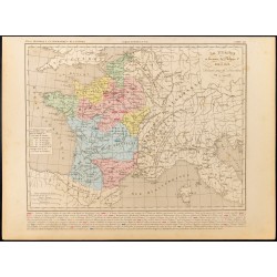 Gravure de 1859 - Carte de France après Philippe Ier - 1