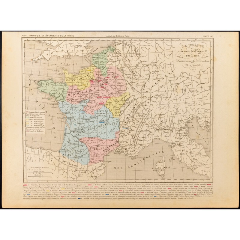 Gravure de 1859 - Carte de France après Philippe Ier - 1