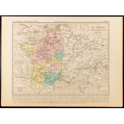 Gravure de 1859 - Carte de France après Philippe Auguste - 1