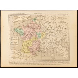 Gravure de 1859 - Carte de France après Charles IV dit Le Bel - 1