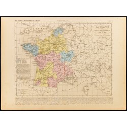 Gravure de 1859 - Carte de France après Charles VI - 1
