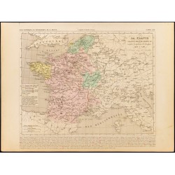 Gravure de 1859 - Carte de France à la mort de Charles VII - 1