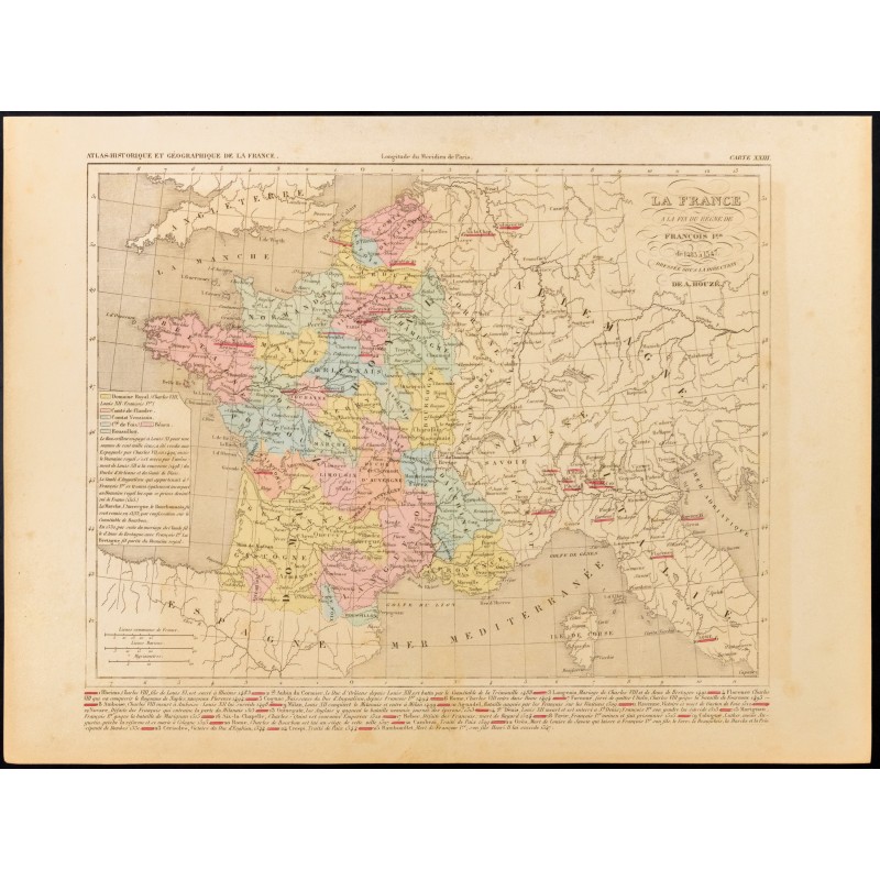Gravure de 1859 - Carte de la France après François Premier - 1