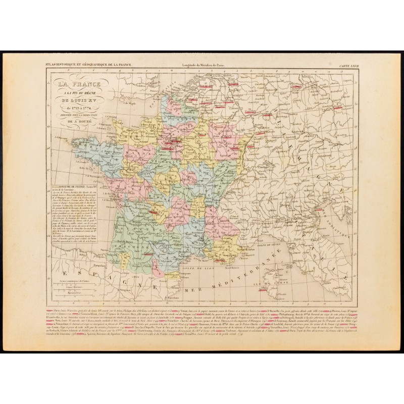 Gravure de 1859 - Carte de France après Louis XV - 1