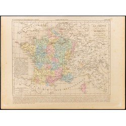 Gravure de 1859 - Carte de France sous Louis XVI - 1