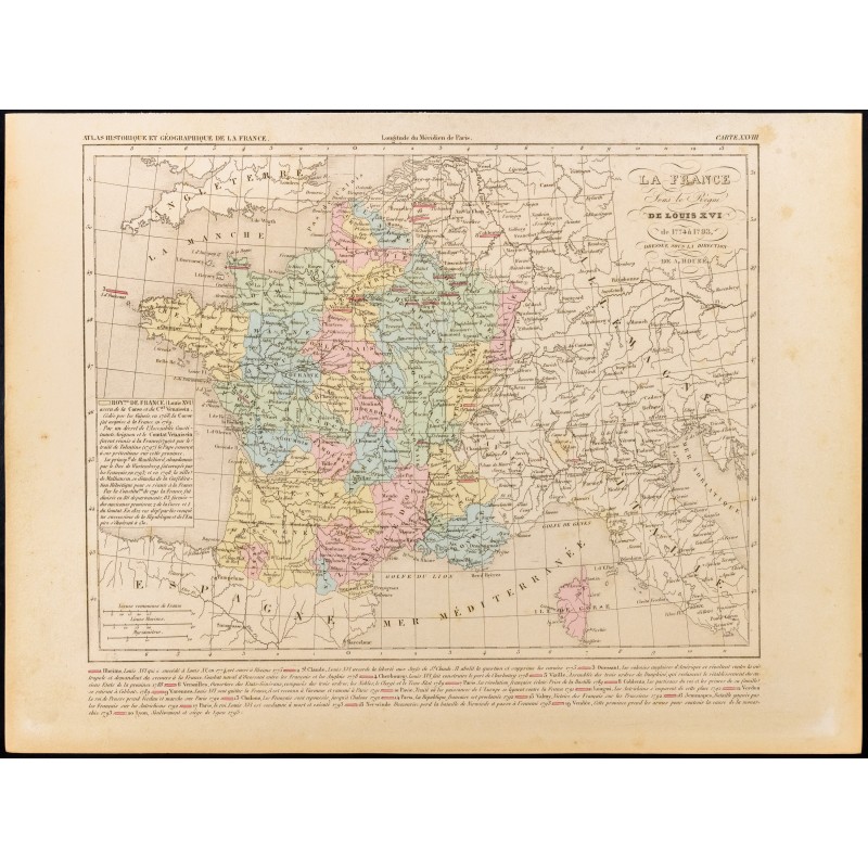 Gravure de 1859 - Carte de France sous Louis XVI - 1