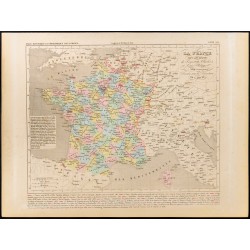 Gravure de 1859 - Carte de France sous la restauration - 1