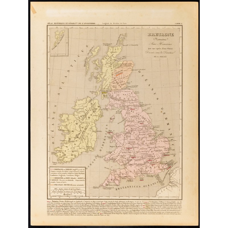 Gravure de 1859 - Carte de la Grande Bretagne romaine - 1