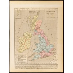 Gravure de 1859 - Carte de la Grande Bretagne après invasion des Saxons - 1