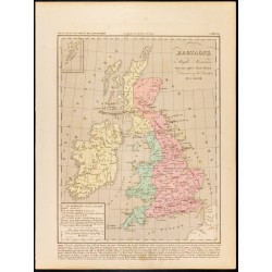 Gravure de 1859 - Carte de la Grande Bretagne Anglo-Saxonne - 1