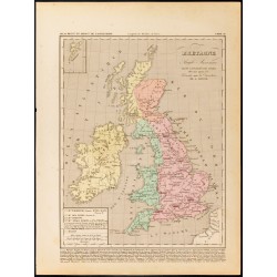 Gravure de 1859 - Carte de la Grande-Bretagne Anglo-Saxonne - 1