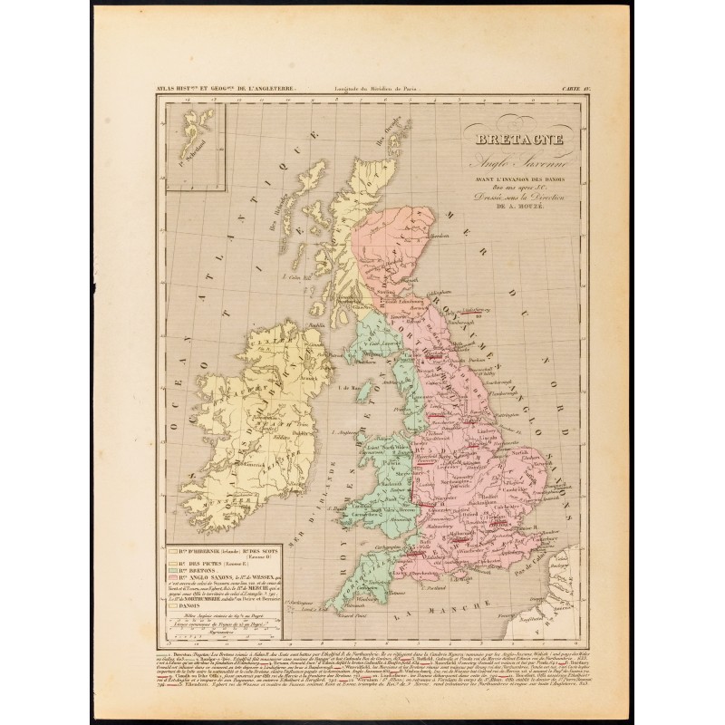 Gravure de 1859 - Carte de la Grande-Bretagne Anglo-Saxonne - 1