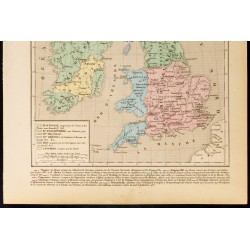 Gravure de 1859 - Carte d'Angleterre Écosse et Irlande en 900 - 3