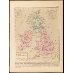Gravure de 1859 - Carte de l'Angleterre Irlande & Écosse - 1281 à 1400 - 1