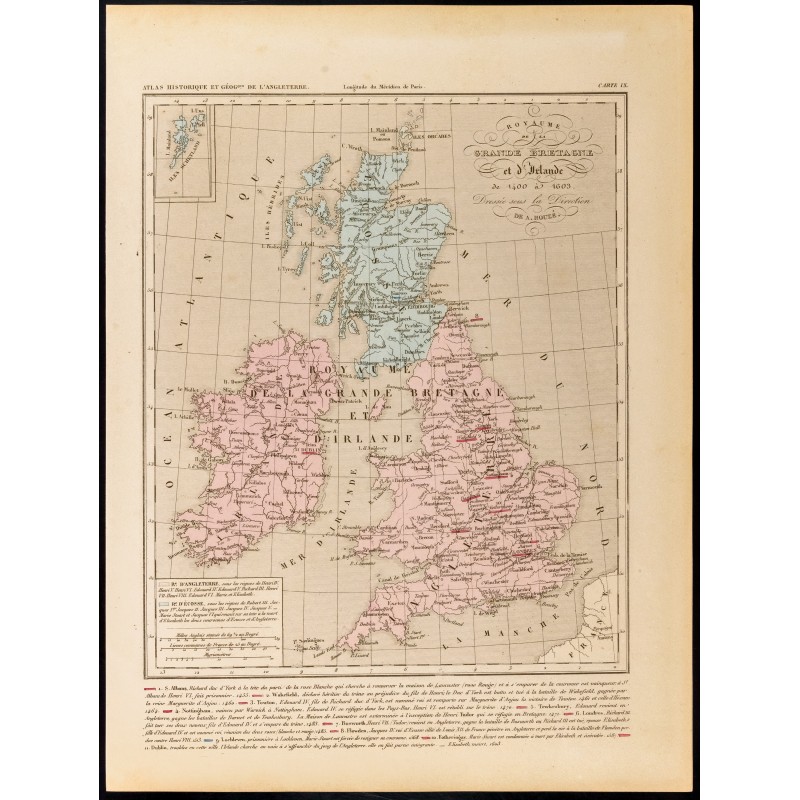 Gravure de 1859 - Carte du Royaume de la Grande Bretagne et d'Irlande - 1