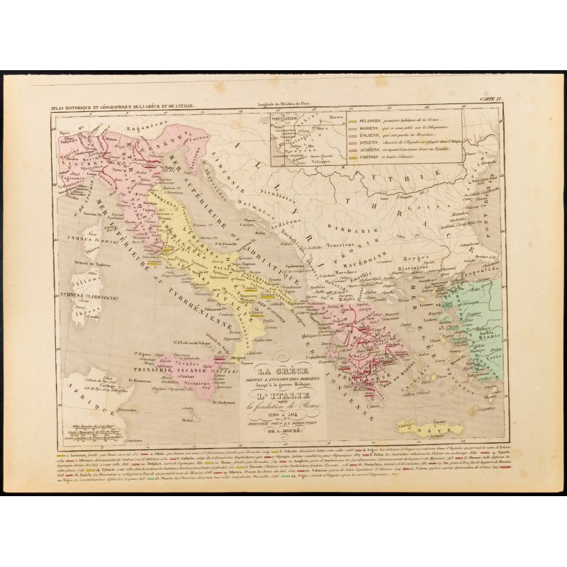 Gravure de 1859 - Carte de la Grèce et de l'Italie - 1