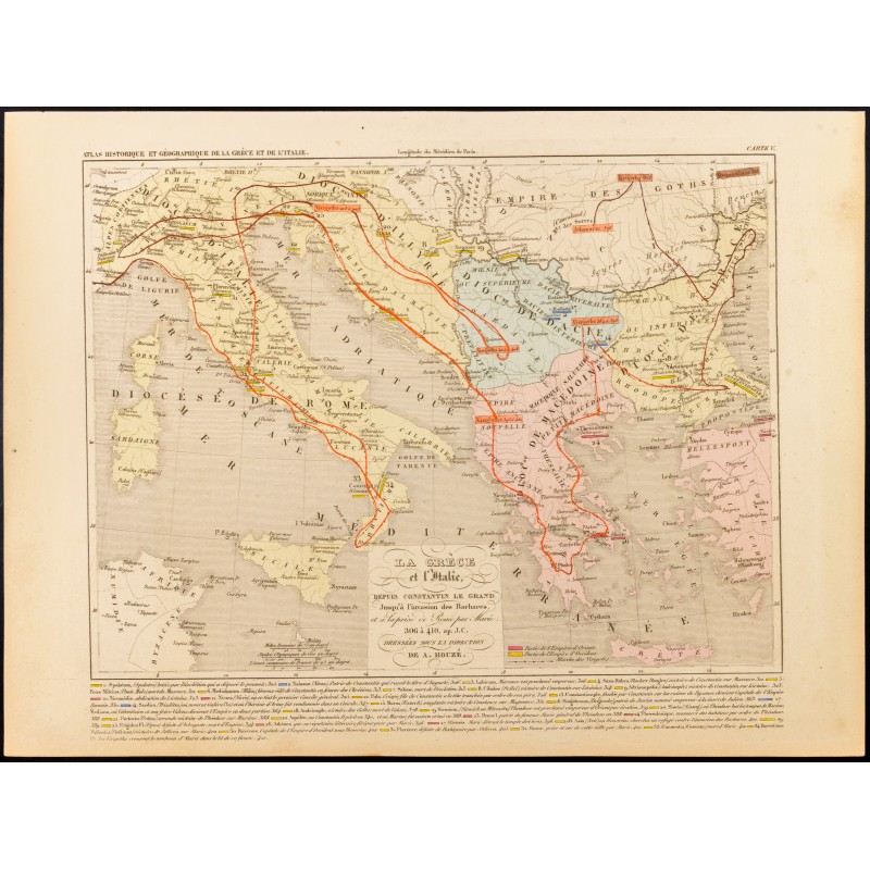 Gravure de 1859 - Carte ancienne de Grèce et d'Italie - 1
