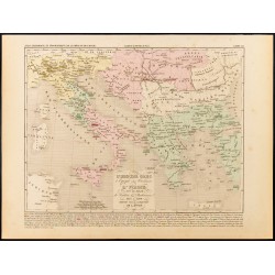 Gravure de 1859 - Carte de l'Empire grec et de l'Italie - Croisades - 1