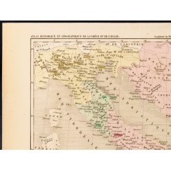 Gravure de 1859 - Carte de l'Empire grec et de l'Italie - Croisades - 2
