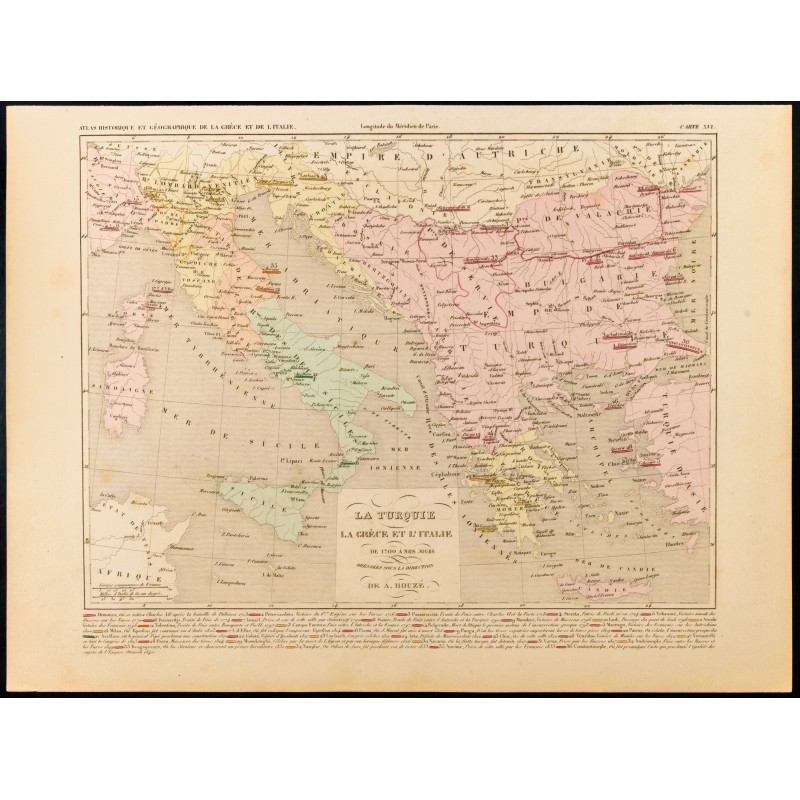 Gravure de 1859 - Carte de la Turquie, Grèce et Italie - 1