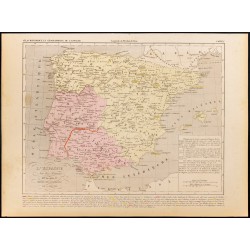 Gravure de 1859 - Carte de l'Espagne sous les romains - 1