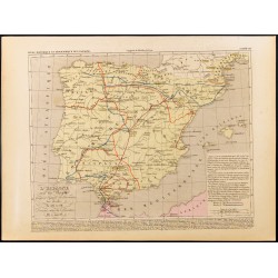 Gravure de 1859 - Carte de l'Espagne sous les Visigoths - 1