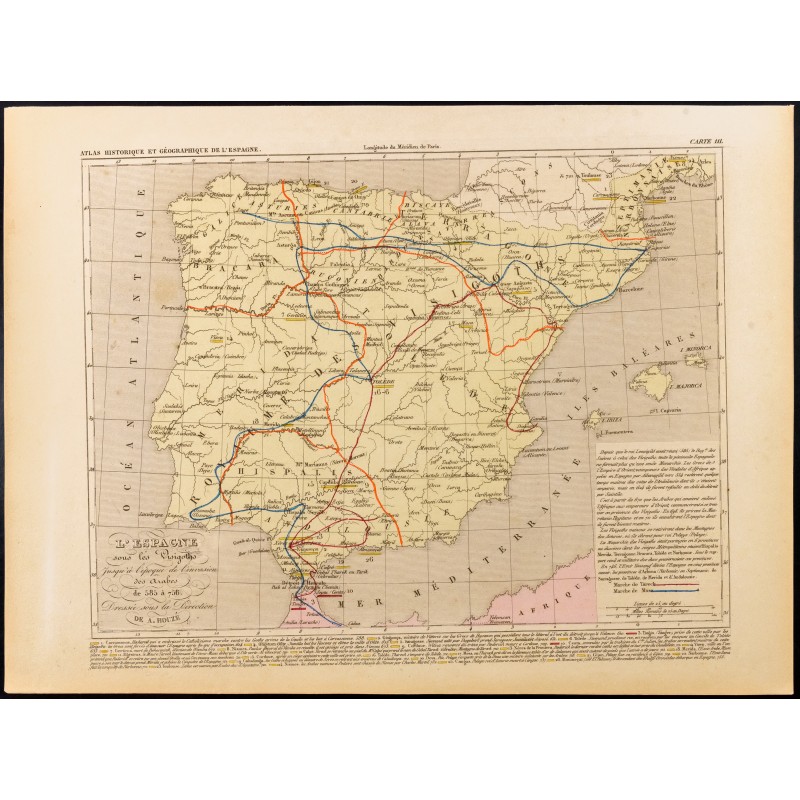Gravure de 1859 - Carte de l'Espagne sous les Visigoths - 1