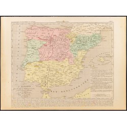 Gravure de 1859 - Carte de l'Espagne après la chute du Califat de Cordoue - 1