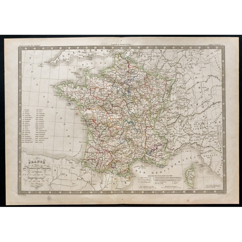 Gravure de 1838 - Carte de France (Province et départements) - 1