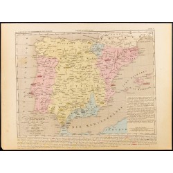Gravure de 1859 - Carte de l'Espagne après la chute du Royaume de Grenade - 1