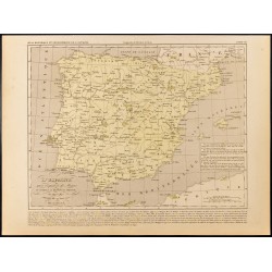 Gravure de 1859 - Carte de l'Espagne après l'expulsion des Maures - 1