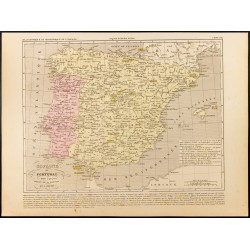 Gravure de 1859 - Carte de l'Espagne et Portugal de 1640 à nos jours - 1