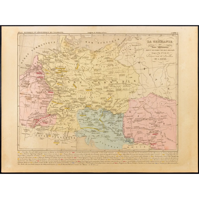Gravure de 1859 - Carte de la Grande Germanie - Europe centrale - 1