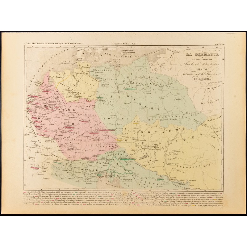 Gravure de 1859 - Carte de la Germanie sous les Mérovingiens - 1