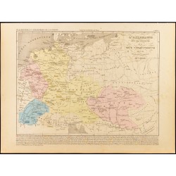 Gravure de 1859 - Carte de l'Allemagne sous les carolingiens - 1
