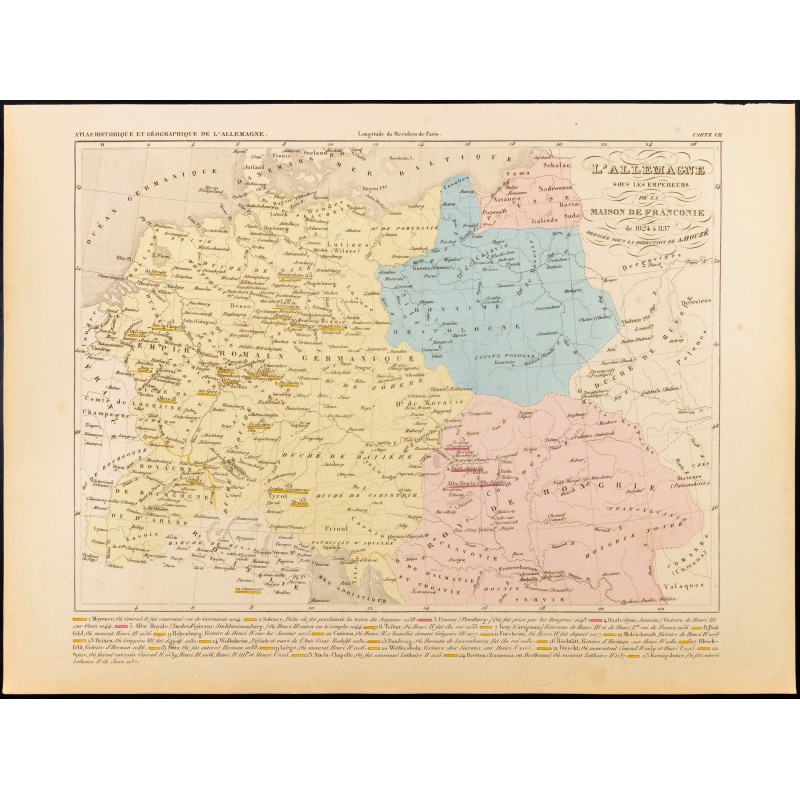 Gravure de 1859 - Carte de l'Empire romain germanique - Maison de Franconie - 1