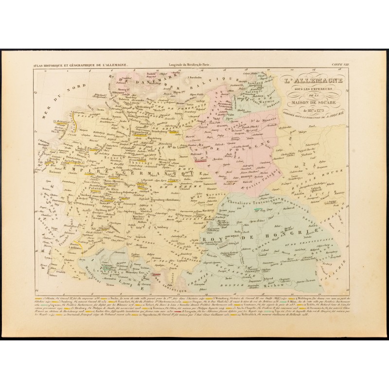 Gravure de 1859 - Carte de l'Empire germanique - Maison de Souabe - 1