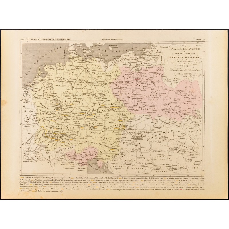 Gravure de 1859 - Carte de l'Allemagne - Maison de Habsbourg et de Luxembourg - 1