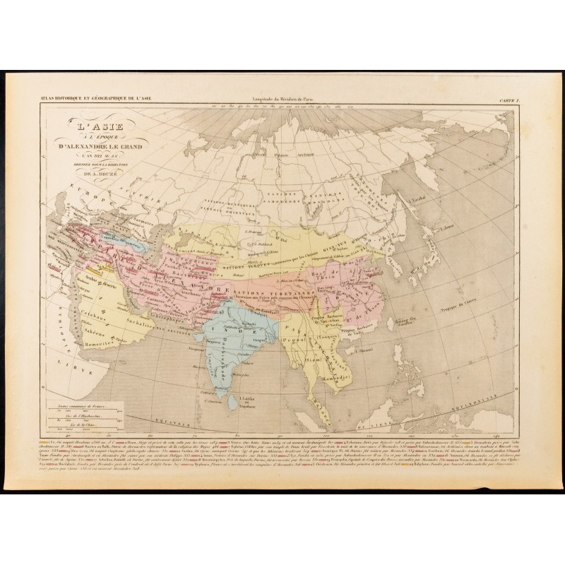 Gravure de 1859 - Carte de l'Asie sous Alexandre le grand - 1