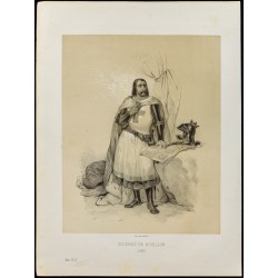 Gravure de 1859 - Godefroi de Bouillon - Portrait sur pied - 1