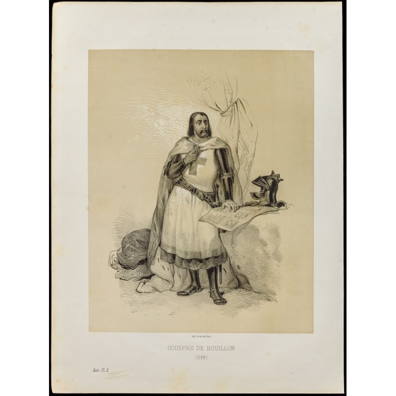 Gravure de 1859 - Godefroi de Bouillon - Portrait sur pied - 1