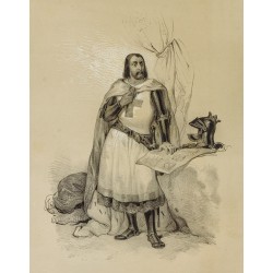 Gravure de 1859 - Godefroi de Bouillon - Portrait sur pied - 2