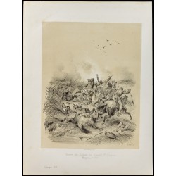 Gravure de 1859 - Bataille de Morgarten - Victoire des Suisses - 1