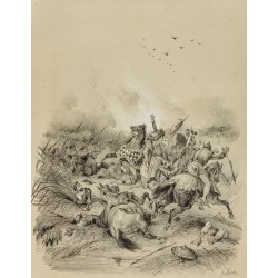 Gravure de 1859 - Bataille de Morgarten - Victoire des Suisses - 2